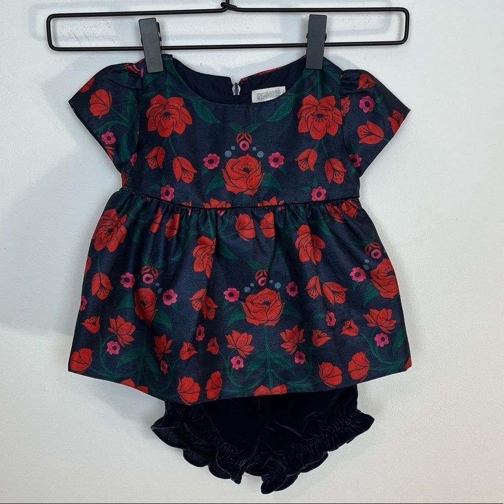 Gymboree Red Floral Dress Velvet Bottoms Baby Size 12-18 Months NWT